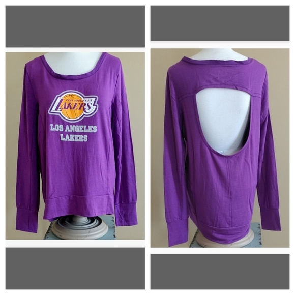 NEW Los Angeles Lakers NBA Jersey Open Back LS Top Alyssa Milano Touch Active Lg - Picture 1 of 8